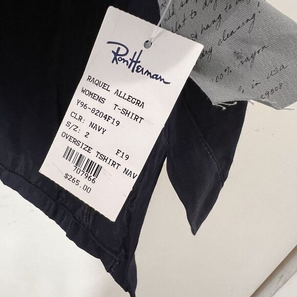 Raquel Allegra Satin Oversized T Shirt Women’s 2 Navy Blue Boxy Short Sleeve NEW - Picture 3 of 6